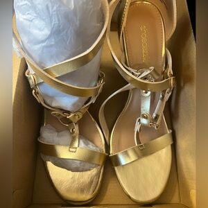 Gold open toed heels